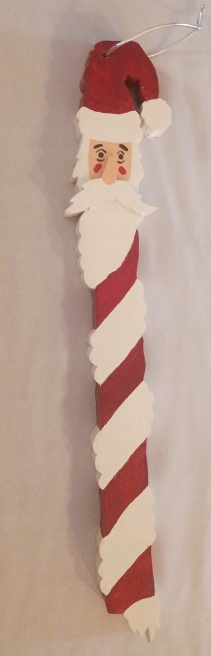 Vintage Homemade Folksy Country Painted Candy Cane Santa Clause Wall Hanger